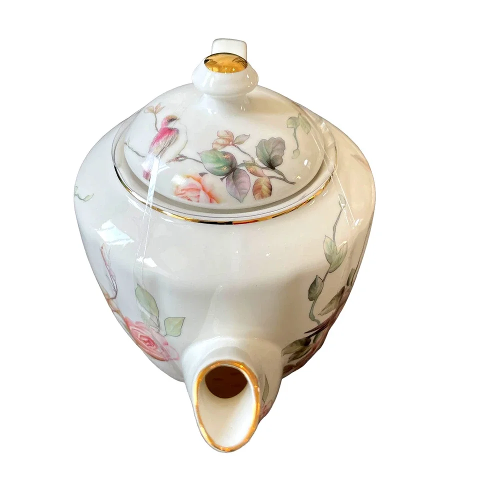 Grace Teaware Fine Porcelain Teapot Very Elegant Floral & Birds 7.5